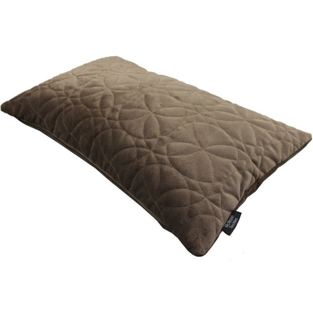 McAlister Textiles Round Quilted Mocha Brown Velvet Cushion Cushions and Covers 