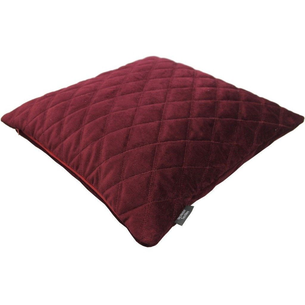 McAlister Textiles Diamond Quilted Wine Red Velvet Cushion Cushions and Covers 