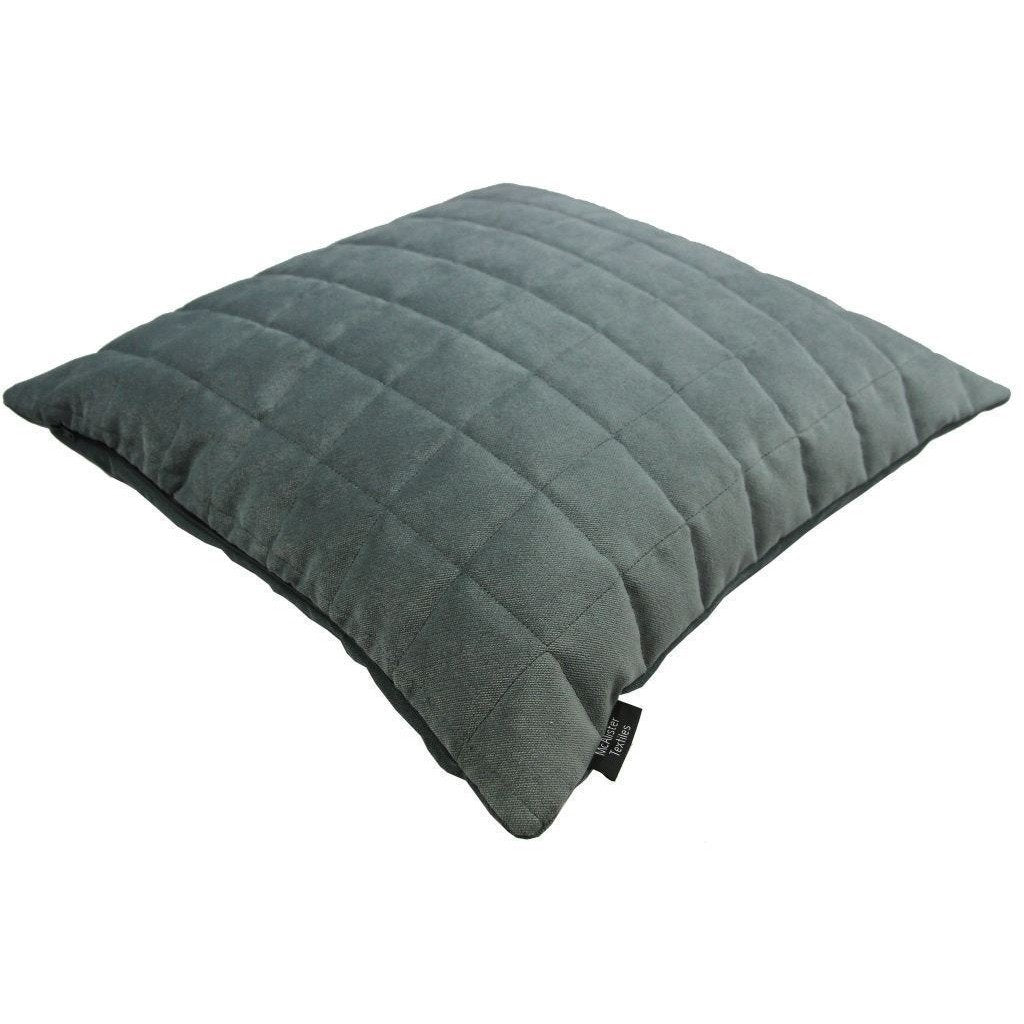 McAlister Textiles Square Quilted Silver Grey Velvet Cushion Cushions and Covers 