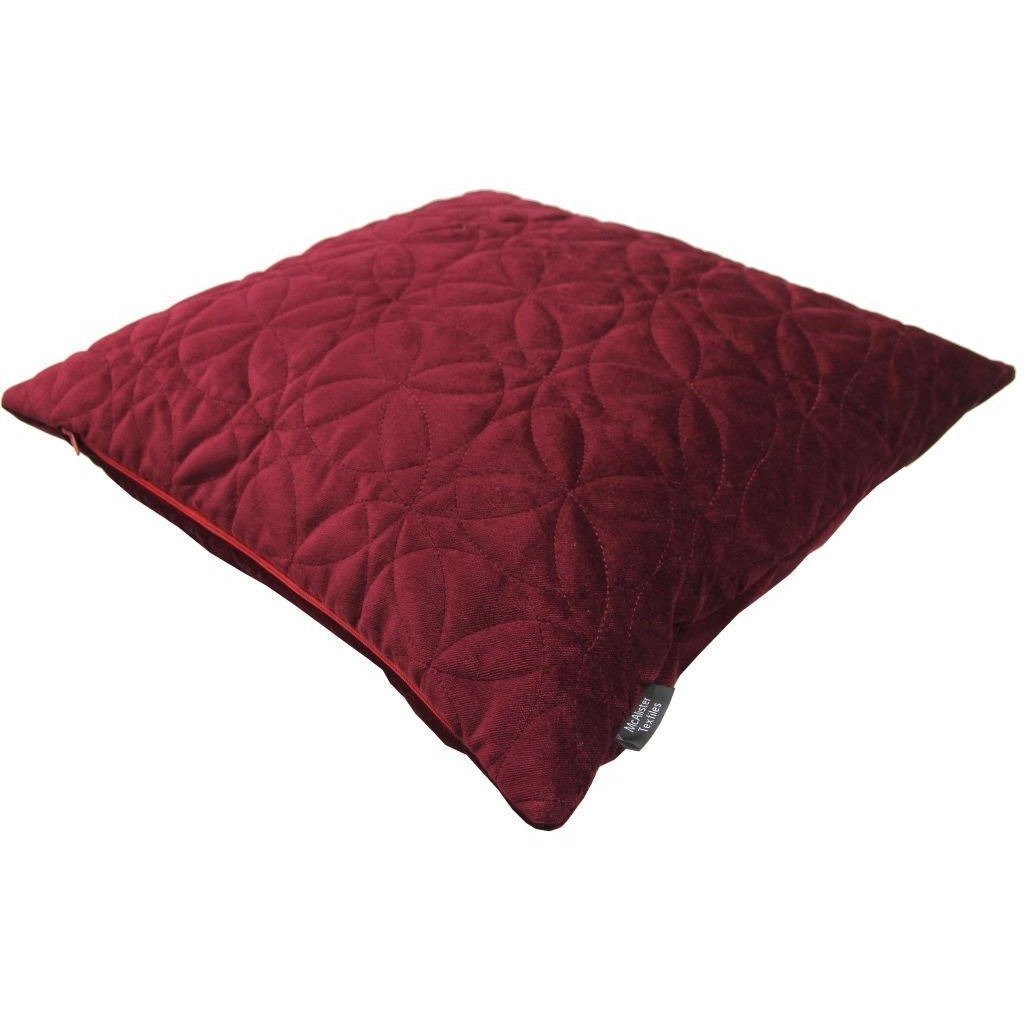 McAlister Textiles Round Quilted Wine Red Velvet Cushion Cushions and Covers 