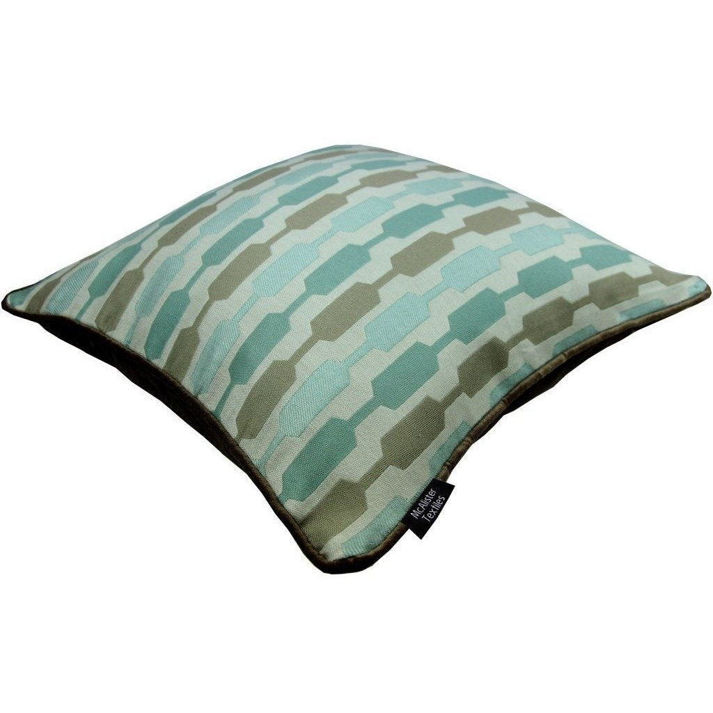 McAlister Textiles Lotta Duck Egg Blue + Brown Cushion Cushions and Covers 