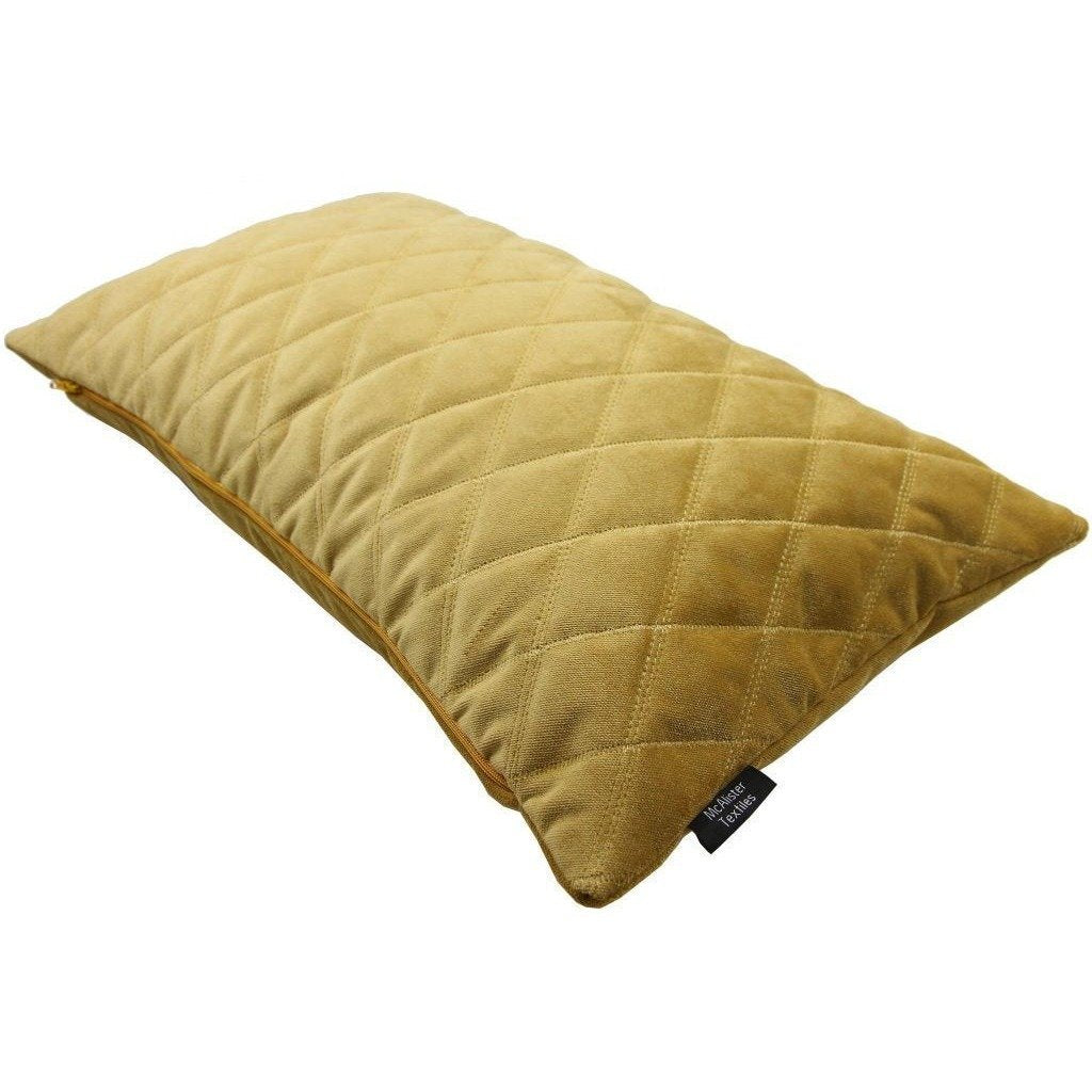 McAlister Textiles Diamond Quilted Yellow Gold Velvet Cushion Cushions and Covers 