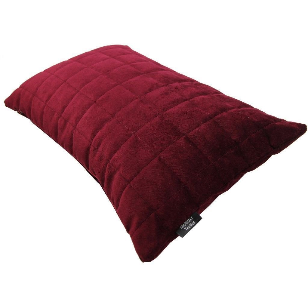 McAlister Textiles Square Quilted Wine Red Velvet Cushion Cushions and Covers 