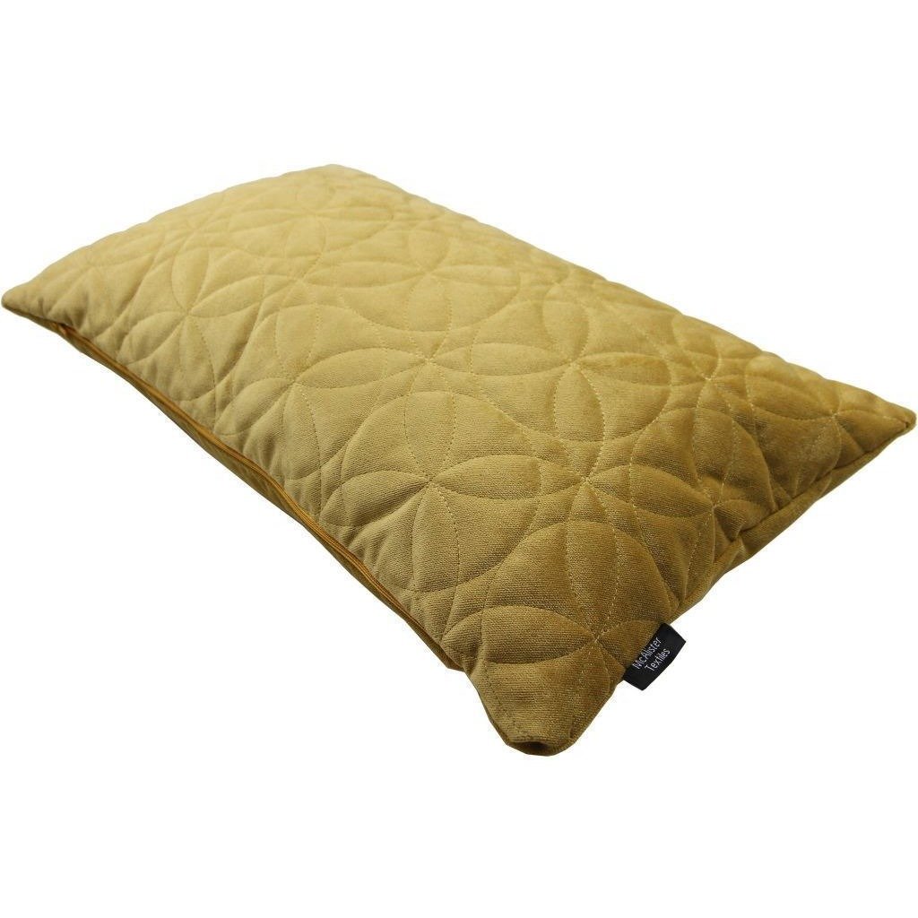 McAlister Textiles Round Quilted Yellow Gold Velvet Cushion Cushions and Covers 