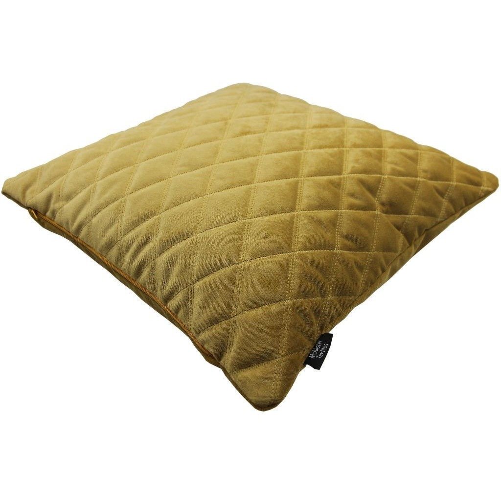 McAlister Textiles Diamond Quilted Yellow Gold Velvet Cushion Cushions and Covers 