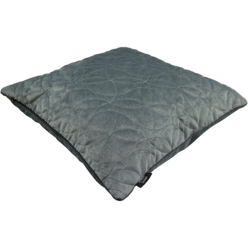 McAlister Textiles Round Quilted Silver Grey Velvet Cushion Cushions and Covers 