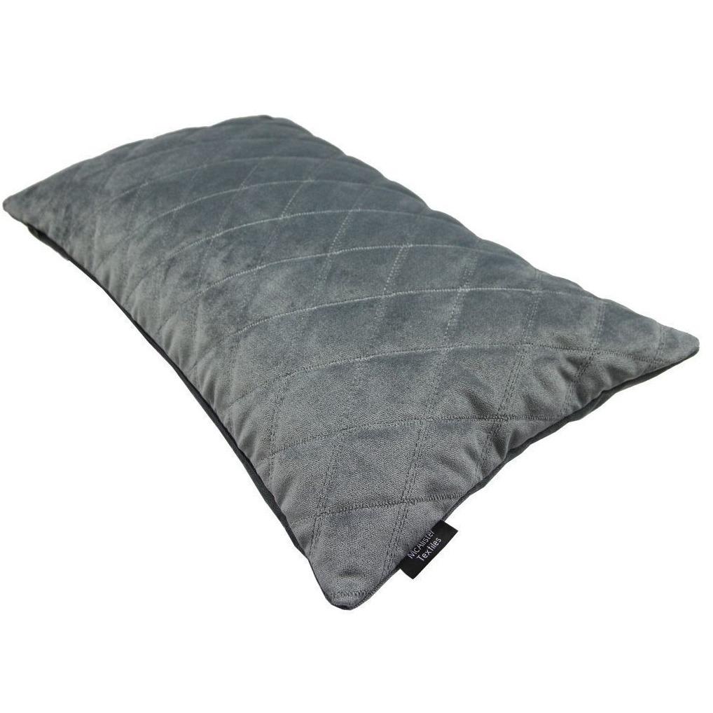 McAlister Textiles Diamond Quilted Silver Grey Velvet Cushion Cushions and Covers 