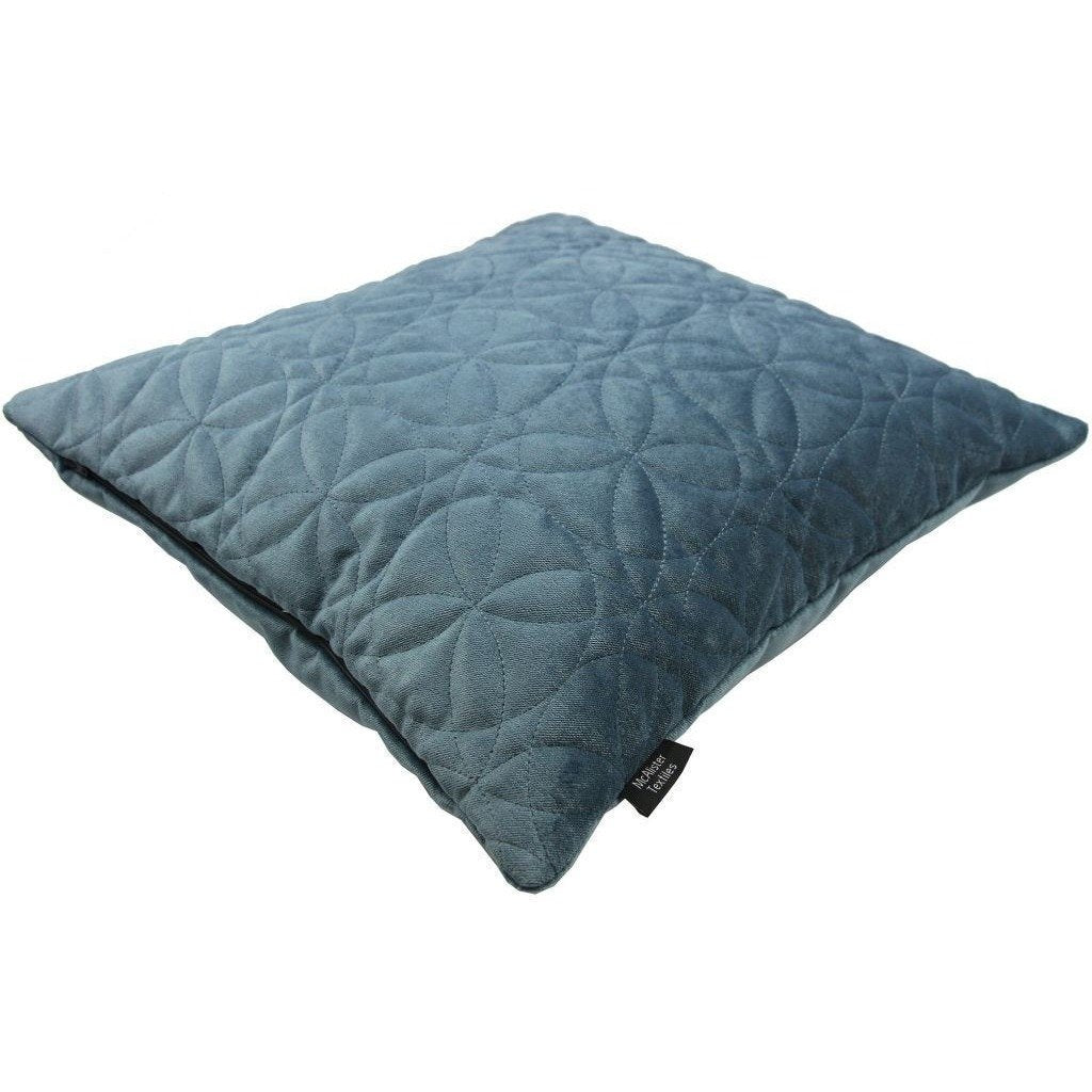 McAlister Textiles Round Quilted Dark Blue Velvet Cushion Cushions and Covers 