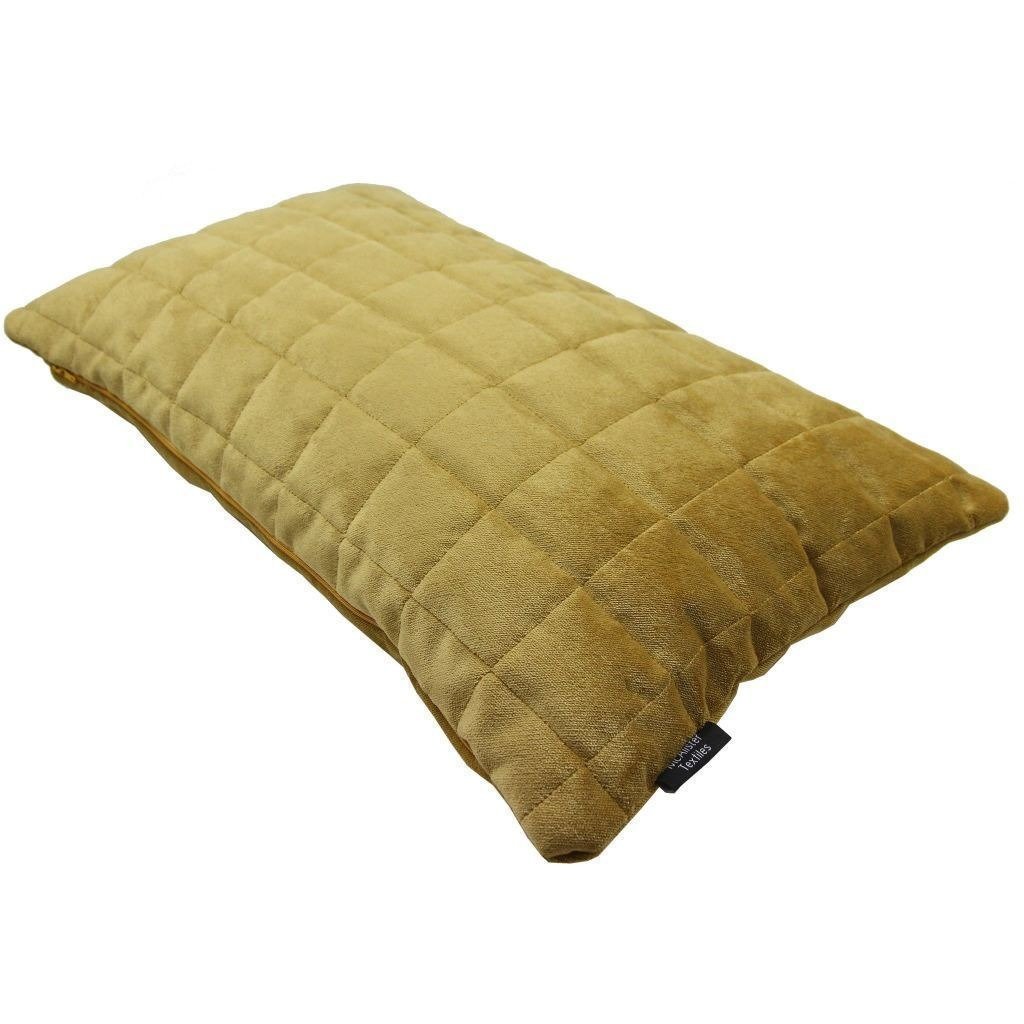 McAlister Textiles Square Quilted Yellow Gold Velvet Cushion Cushions and Covers 
