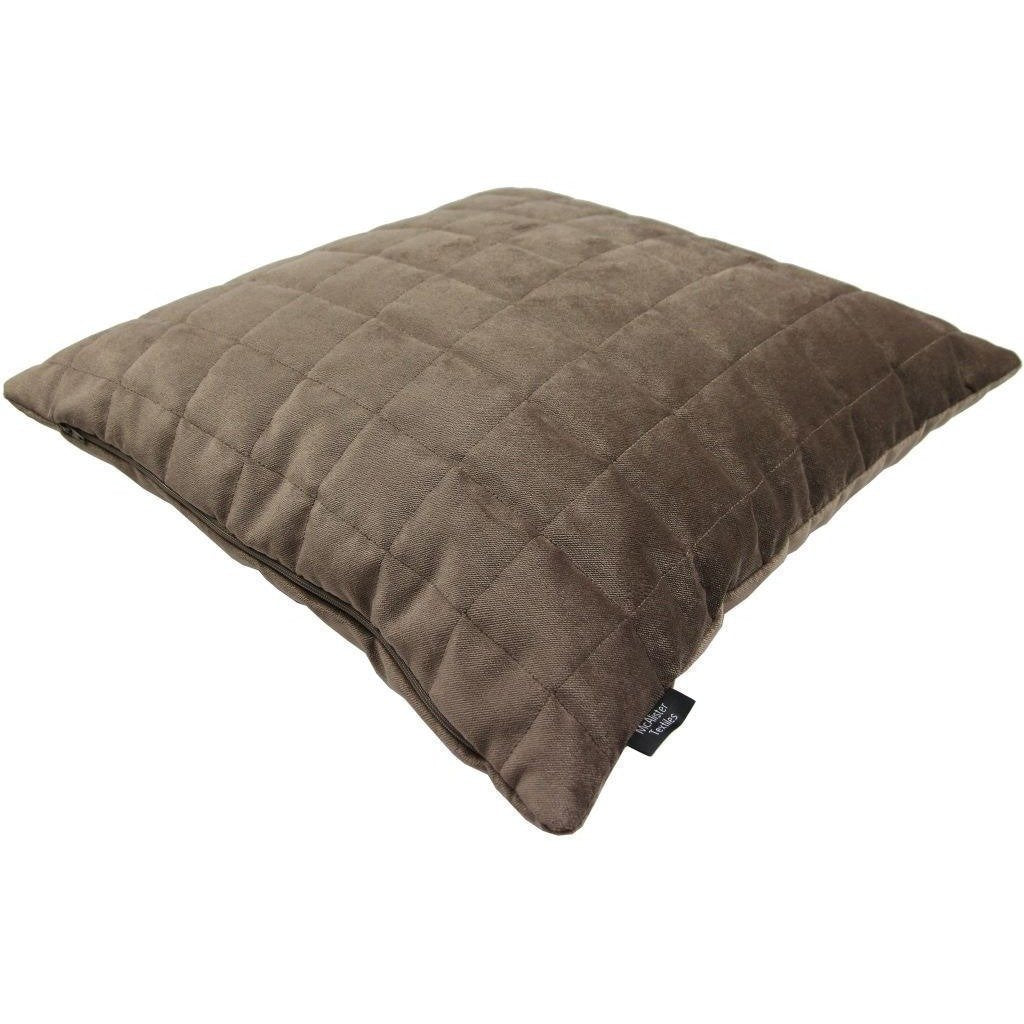 McAlister Textiles Square Quilted Mocha Brown Velvet Cushion Cushions and Covers 