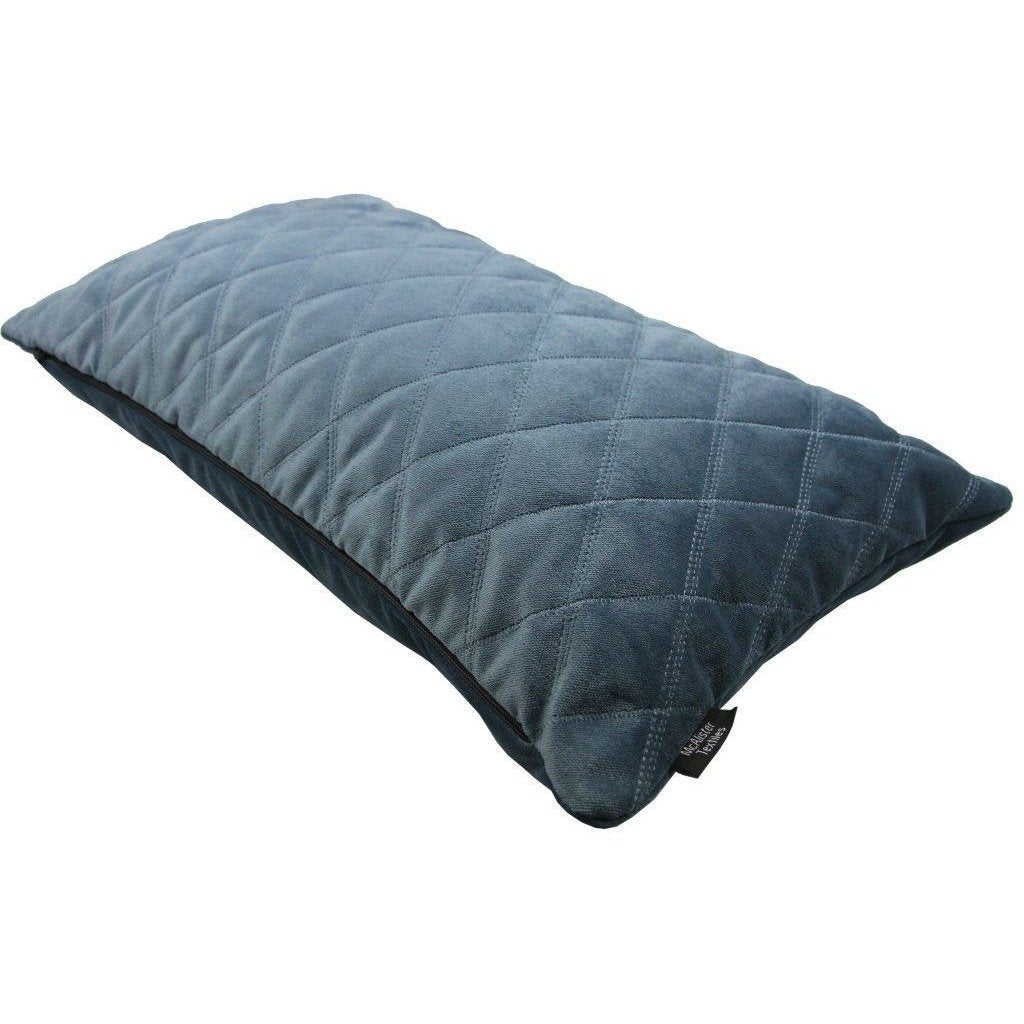 McAlister Textiles Diamond Quilted Dark Blue Velvet Cushion Cushions and Covers 