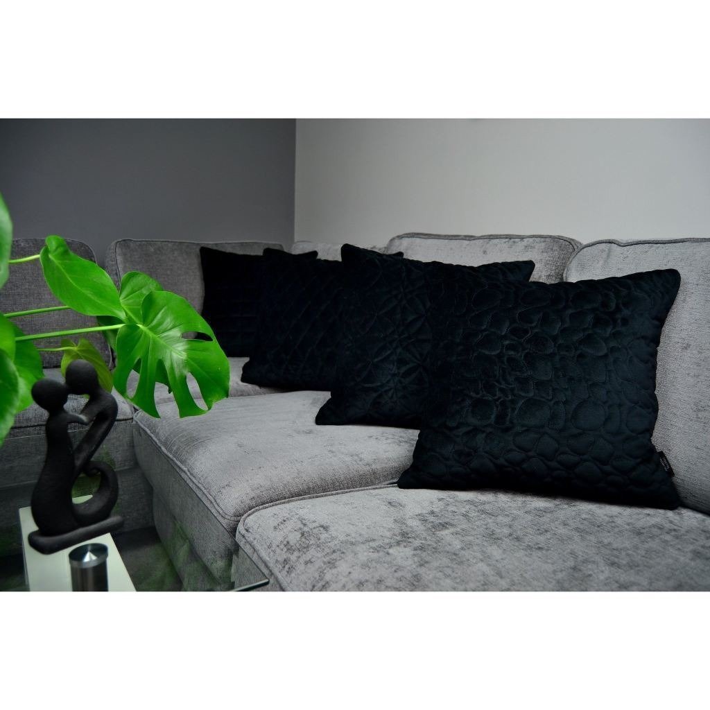McAlister Textiles Square Quilted Black Velvet Cushion Cushions and Covers 