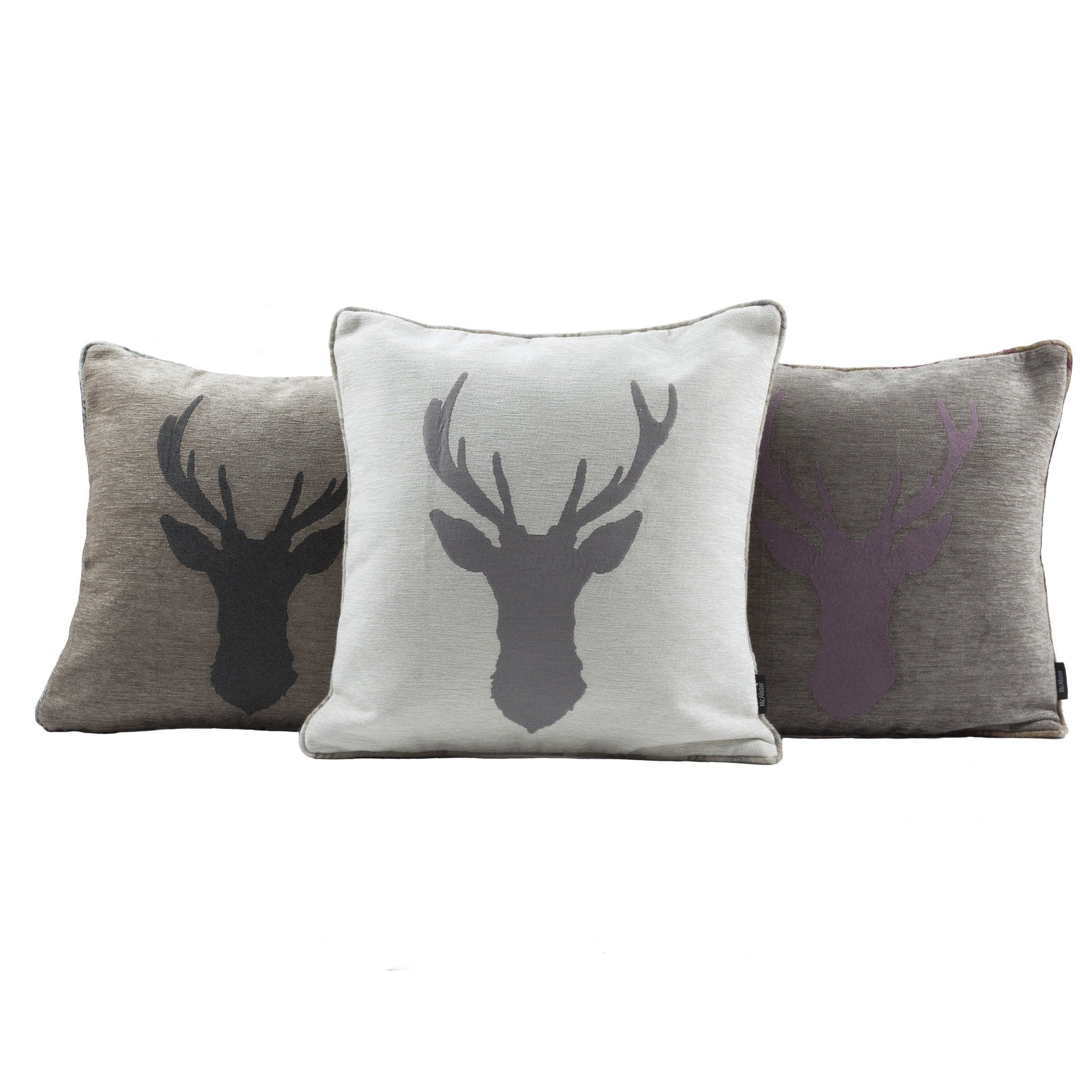 McAlister Textiles Stag Beige Grey Tartan 43cm x 43cm Cushion Set Cushions and Covers 