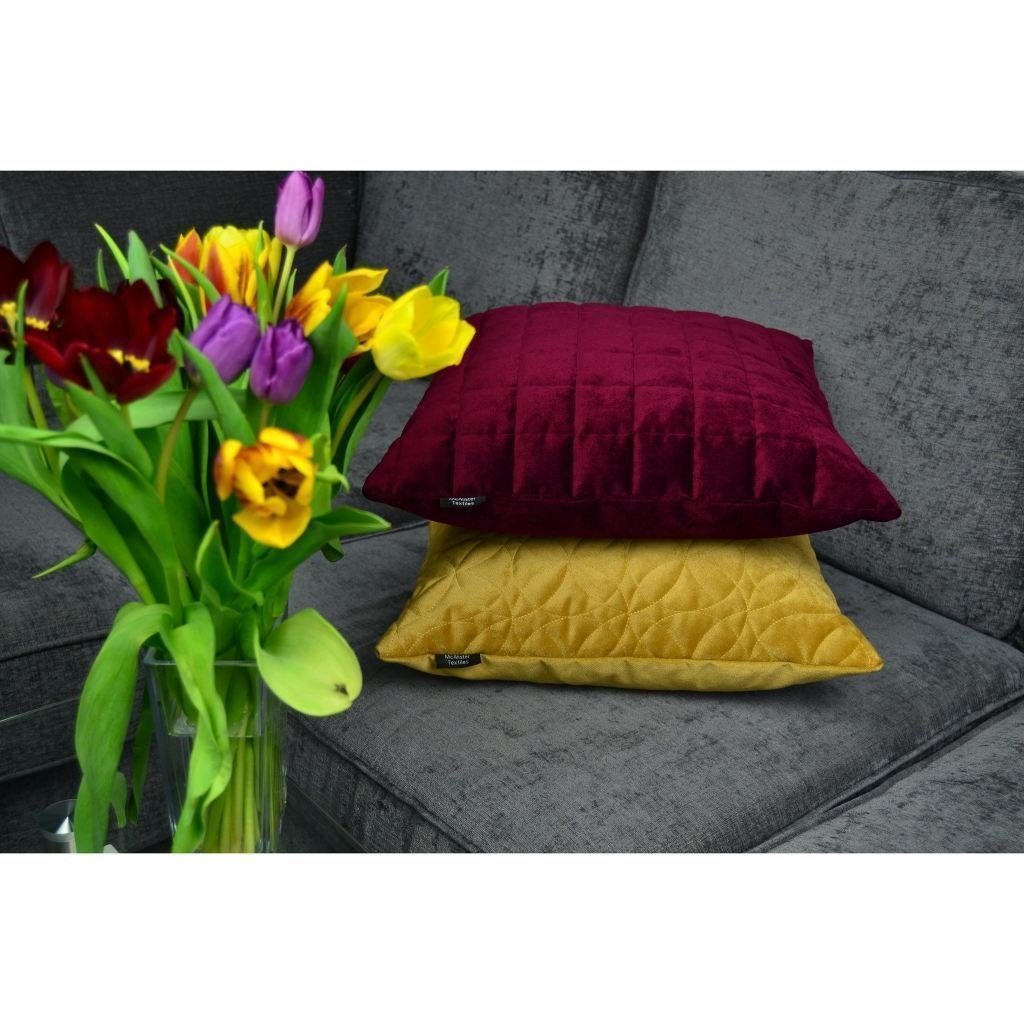 McAlister Textiles Square Quilted Wine Red Velvet Cushion Cushions and Covers 