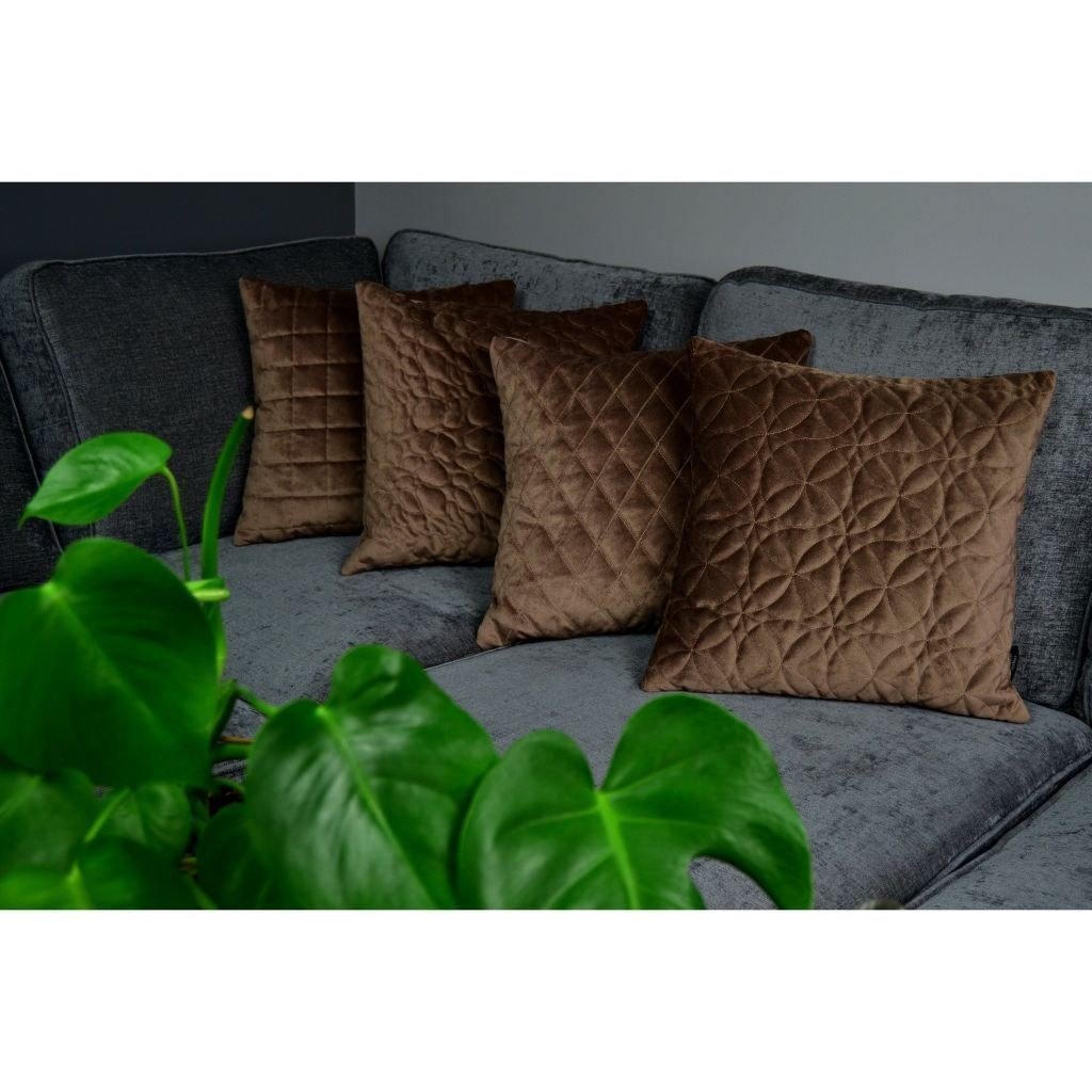 McAlister Textiles Round Quilted Mocha Brown Velvet Cushion Cushions and Covers 
