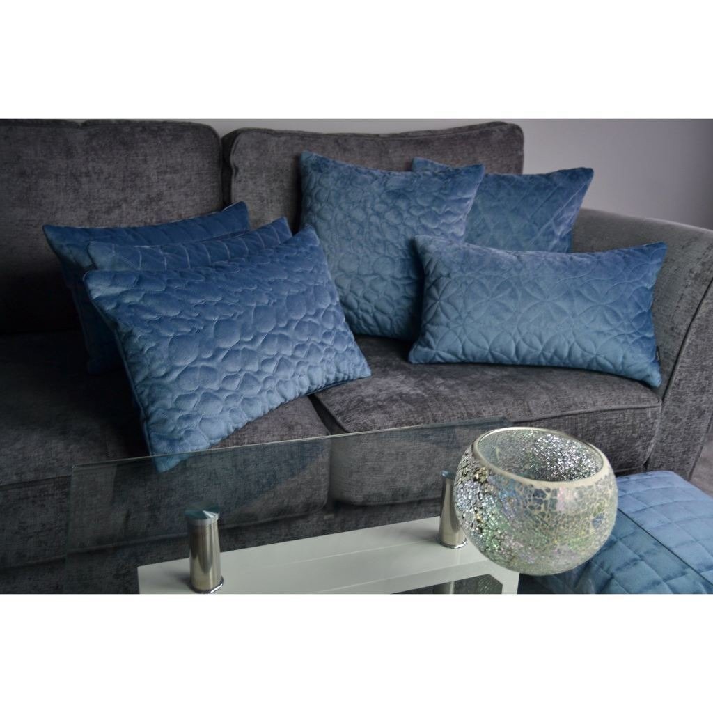McAlister Textiles Round Quilted Dark Blue Velvet Cushion Cushions and Covers 