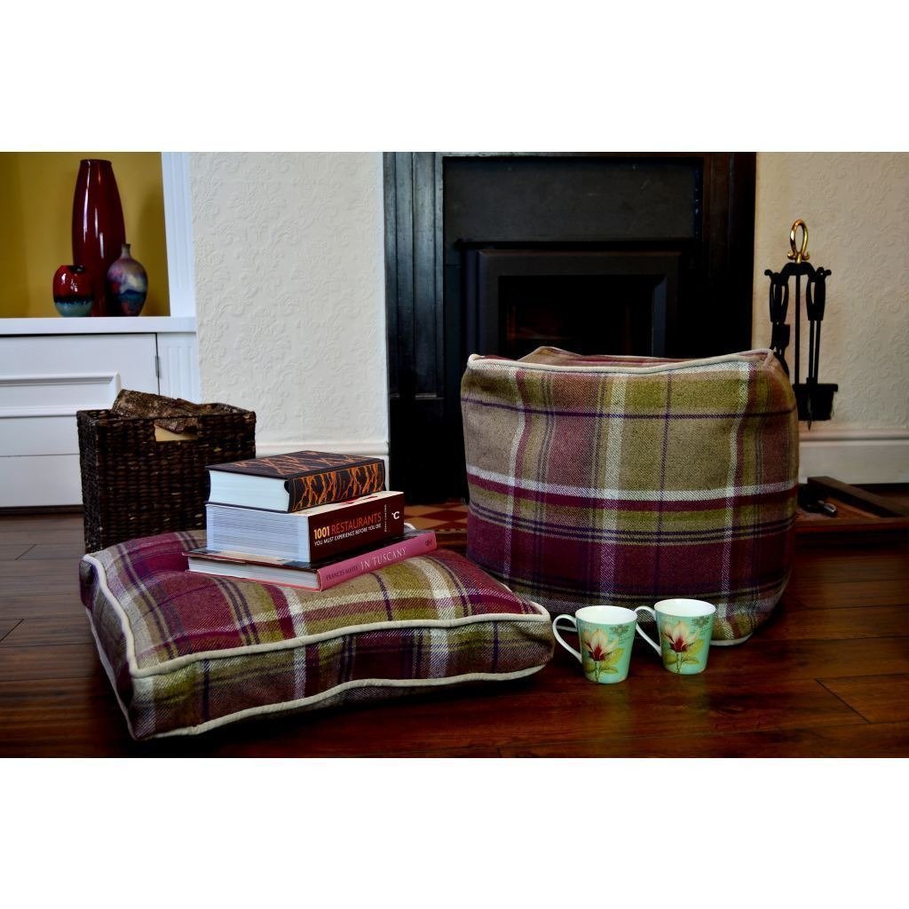 McAlister Textiles Deluxe Large Tartan Purple + Green Box Cushion 50cm x 50cm x 5cm Box Cushions 