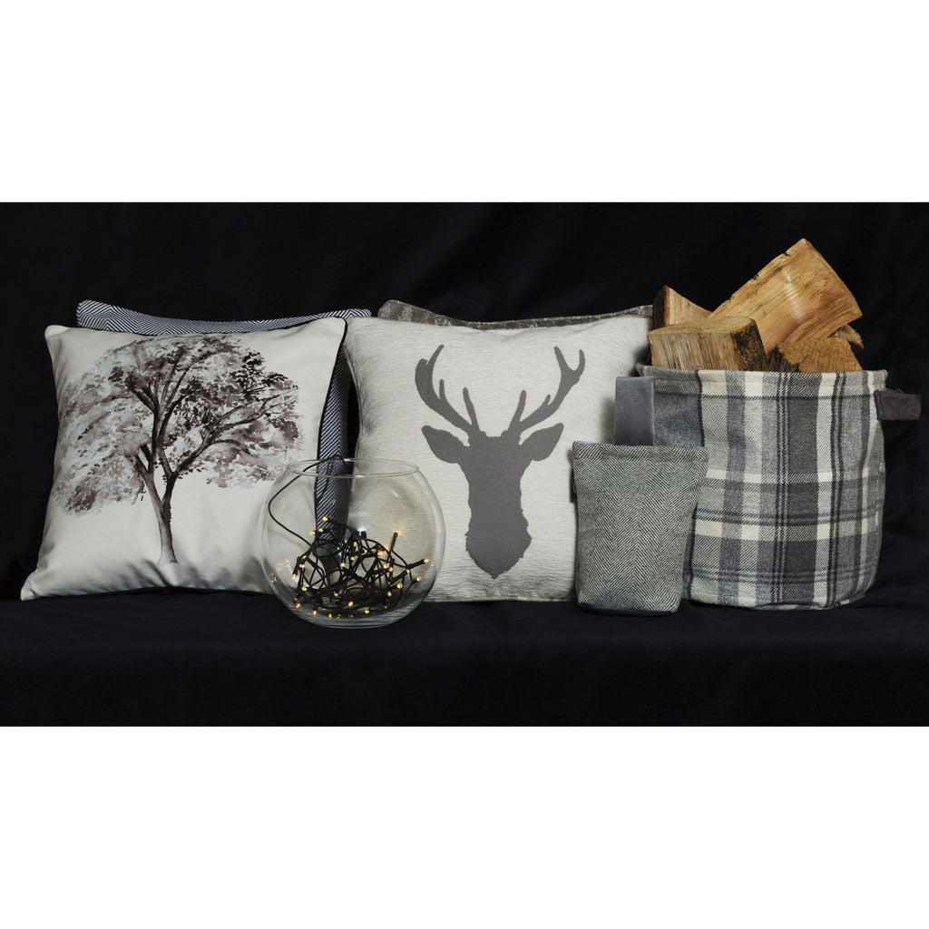 McAlister Textiles Stag Beige Grey Tartan 43cm x 43cm Cushion Set Cushions and Covers 