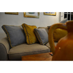 Load image into Gallery viewer, McAlister Textiles Deluxe Velvet Yellow + Grey Box Cushion 50cm x 50cm x 5cm Box Cushions 
