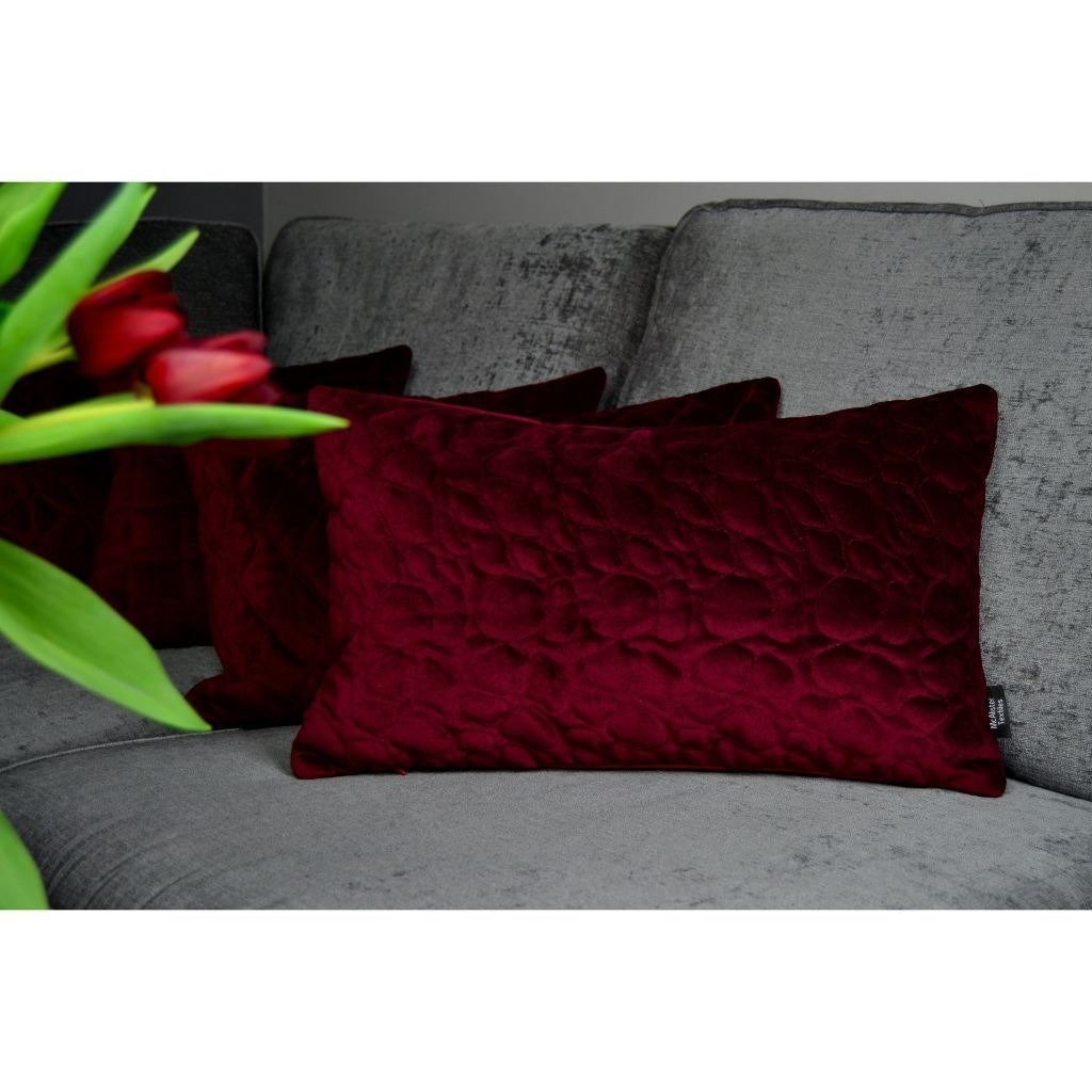 McAlister Textiles Pebble Quilted Wine Red Velvet Cushion Cushions and Covers 