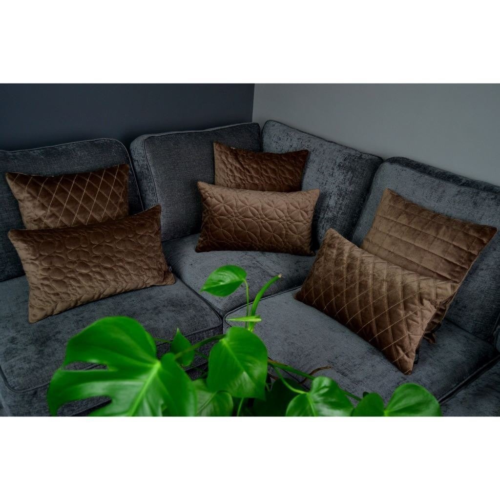 McAlister Textiles Pebble Quilted Mocha Brown Velvet Cushion Cushions and Covers 