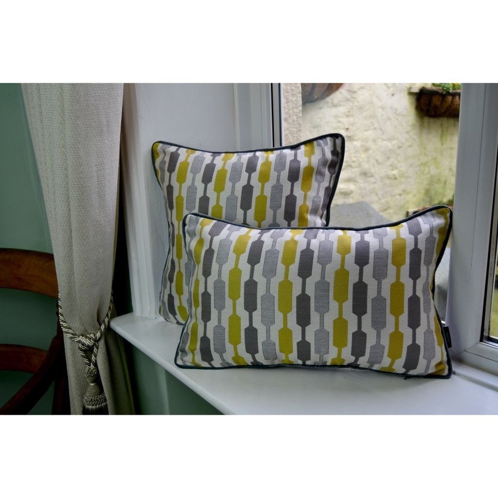 McAlister Textiles Lotta Ochre Yellow + Grey Cushion Cushions and Covers