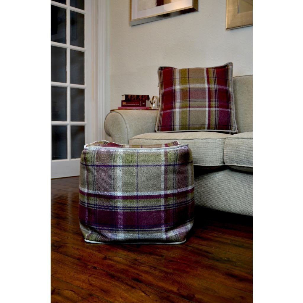 McAlister Textiles Deluxe Tartan Purple + Green Box Cushion 43cm x 43cm x 3cm Box Cushions 