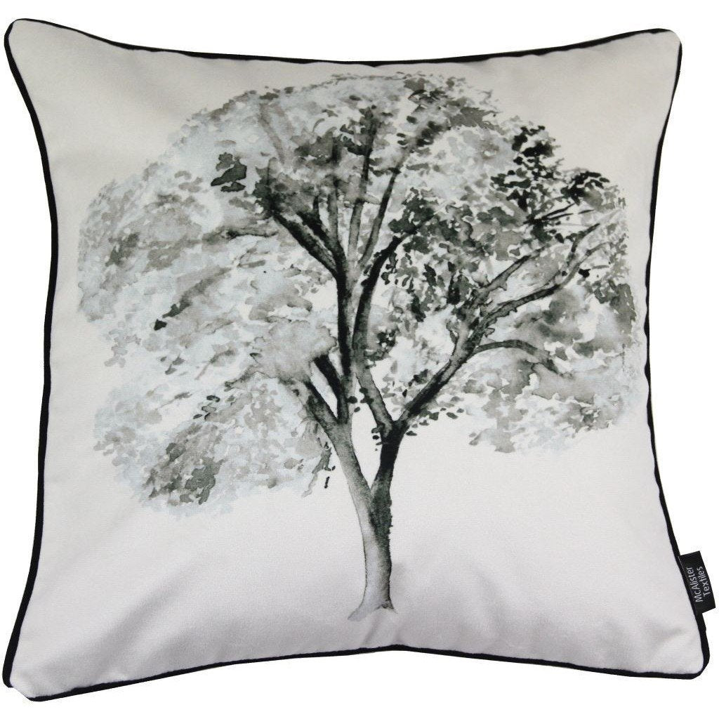 McAlister Textiles Novelty Black + White Tree Velvet Cushion Cushions and Covers Polyester Filler 