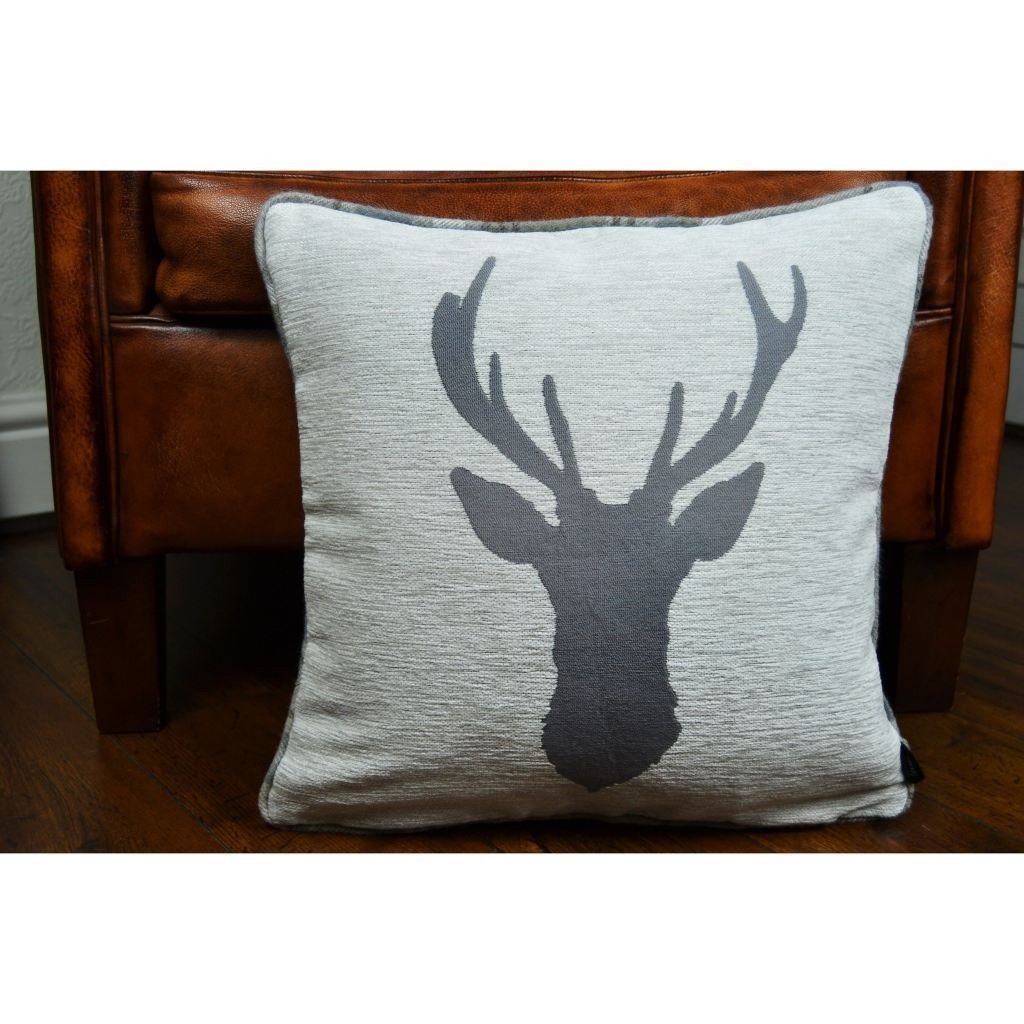 McAlister Textiles Stag Pale Beige Grey Tartan Cushion Cushions and Covers 