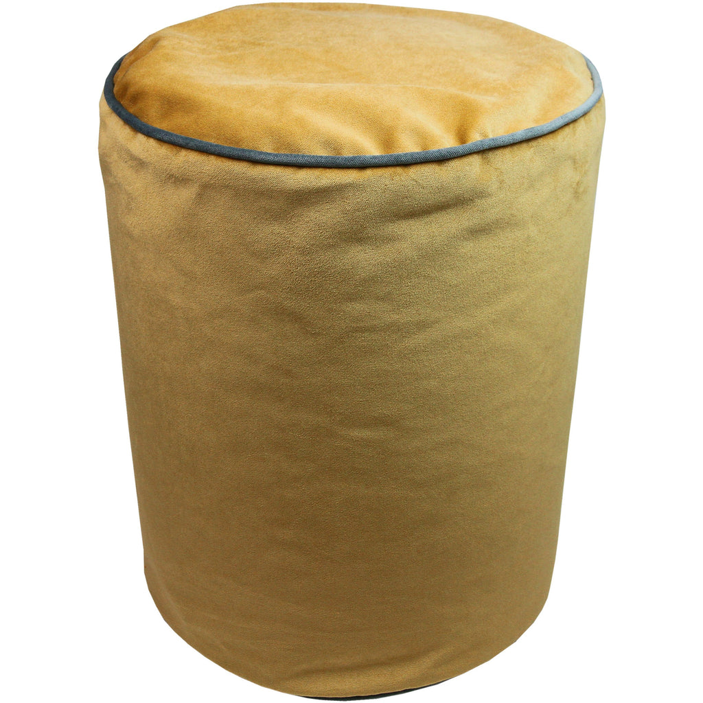 McAlister Textiles Deluxe Velvet Yellow + Grey Ottoman Stool Round Stool 