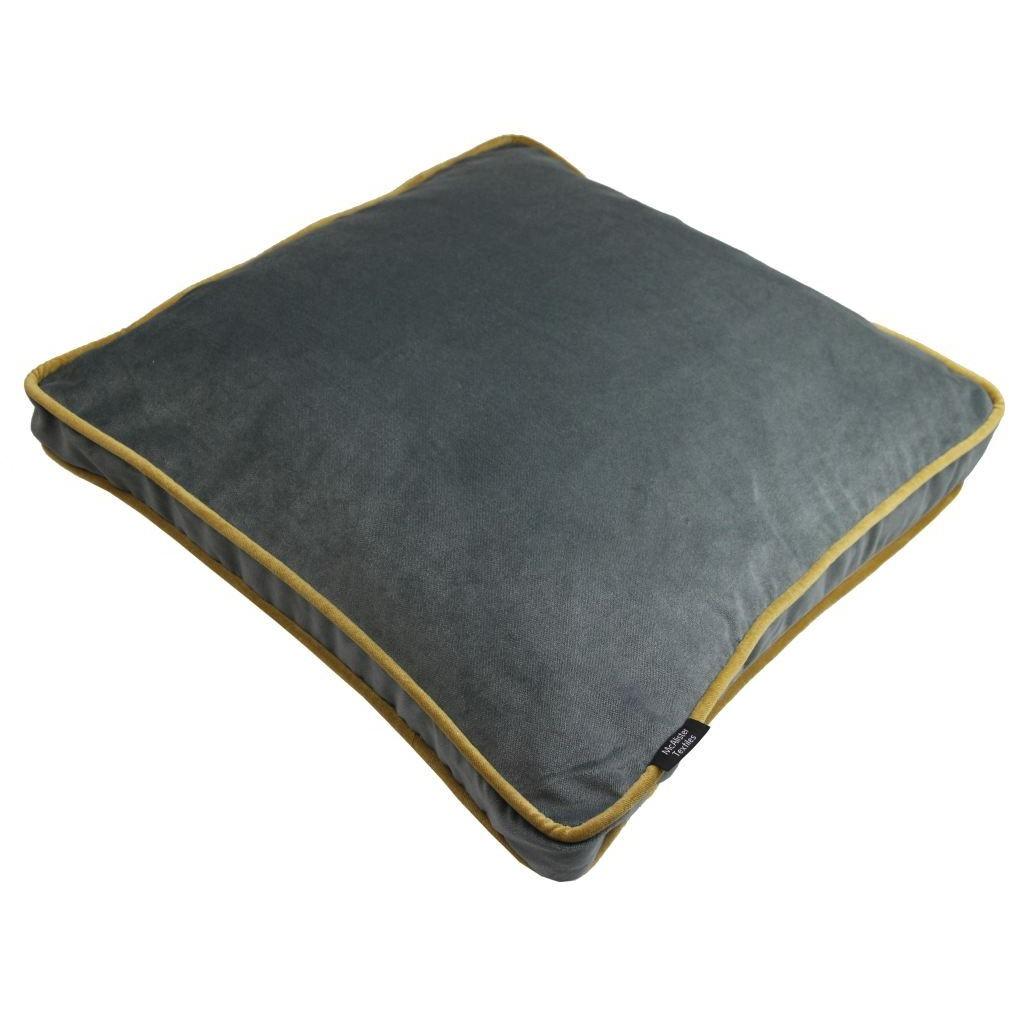 McAlister Textiles Deluxe Velvet Grey + Yellow Box Cushion 43cm x 43cm x 3cm Box Cushions 