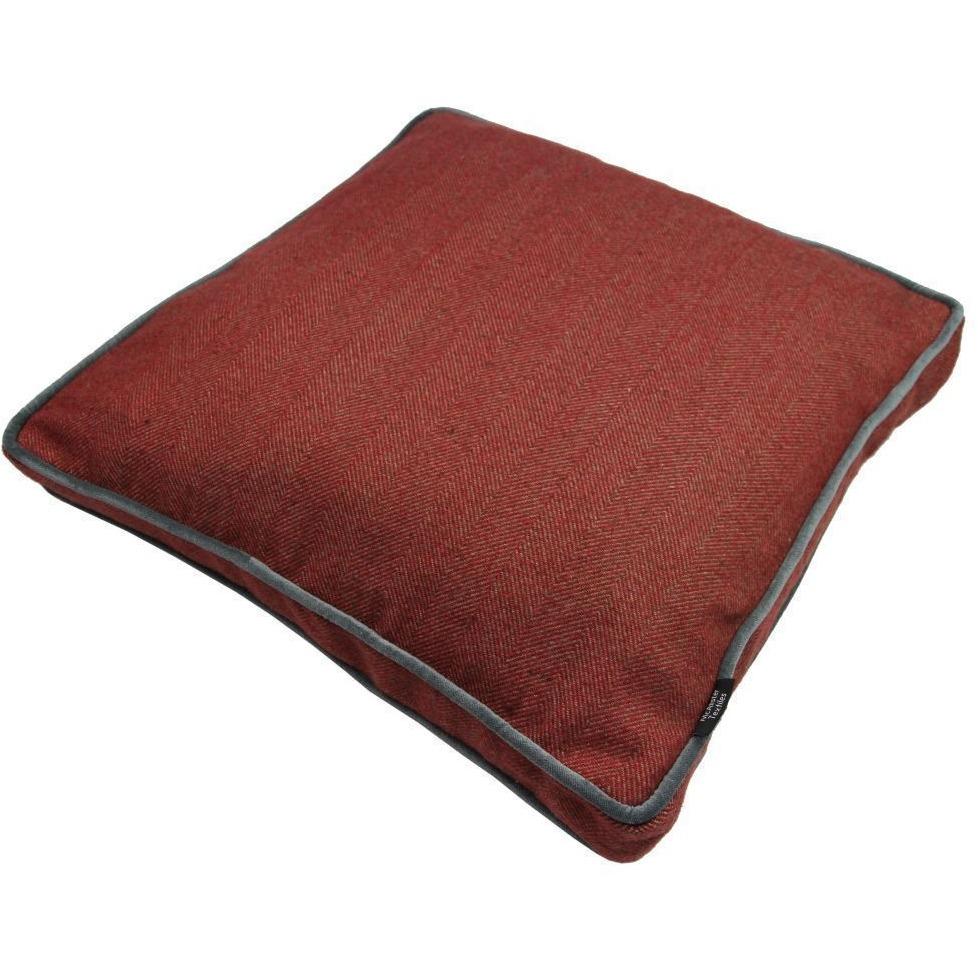 McAlister Textiles Deluxe Large Herringbone Red Box Cushion 50cm x 50cm x 5cm Box Cushions 