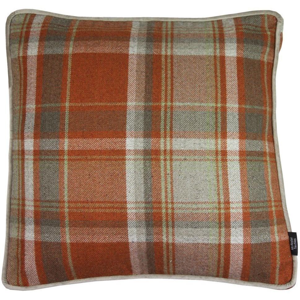 McAlister Textiles Deluxe Large Tartan Burnt Orange + Grey Box Cushion 50cm x 50cm x 5cm Box Cushions 