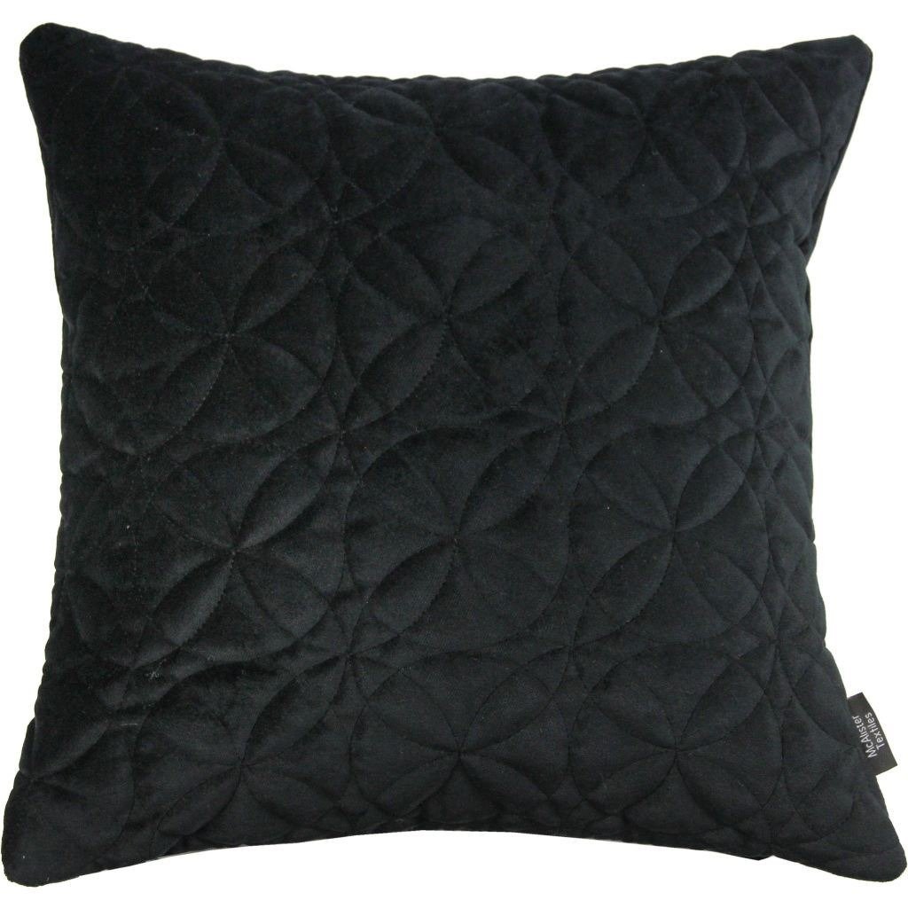 McAlister Textiles Round Quilted Black Velvet Cushion Cushions and Covers Cover Only 43cm x 43cm 