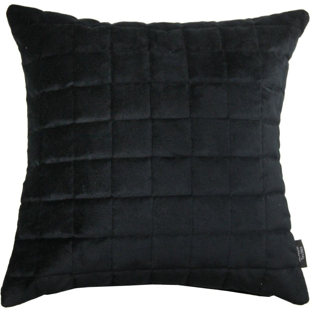 McAlister Textiles Square Quilted Black Velvet Cushion Cushions and Covers Cover Only 43cm x 43cm 