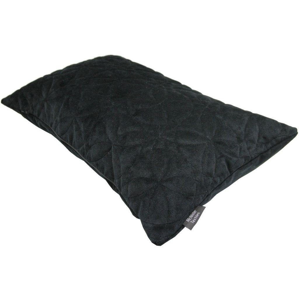 McAlister Textiles Round Quilted Black Velvet Cushion Cushions and Covers 