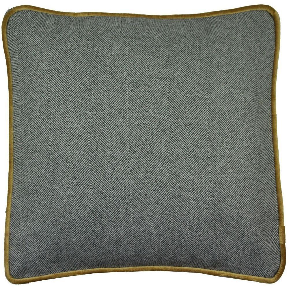 McAlister Textiles Deluxe Large Herringbone Grey + Yellow Box Cushion 50cm x 50cm x5cm Box Cushions 