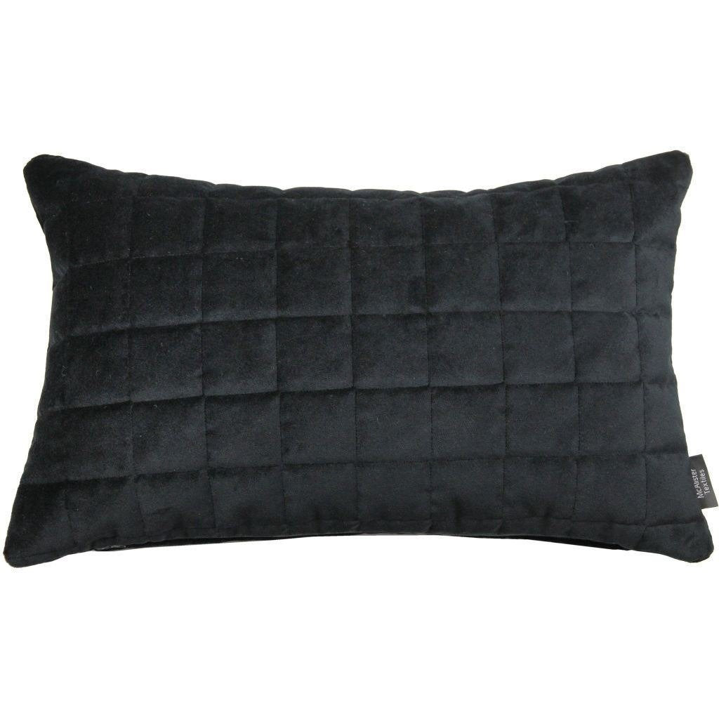 McAlister Textiles Square Quilted Black Velvet Pillow Pillow Cover Only 50cm x 30cm 