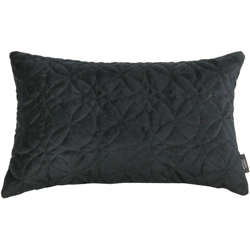 McAlister Textiles Round Quilted Black Velvet Cushion Cushions and Covers Cover Only 50cm x 30cm 