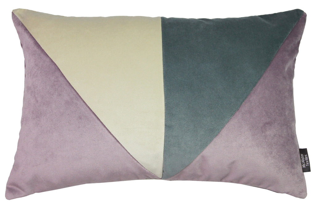 McAlister Textiles 3 Colour Patchwork Velvet Heather, Purple Cream + Grey Pillow Cover Only 50cm x 30cm