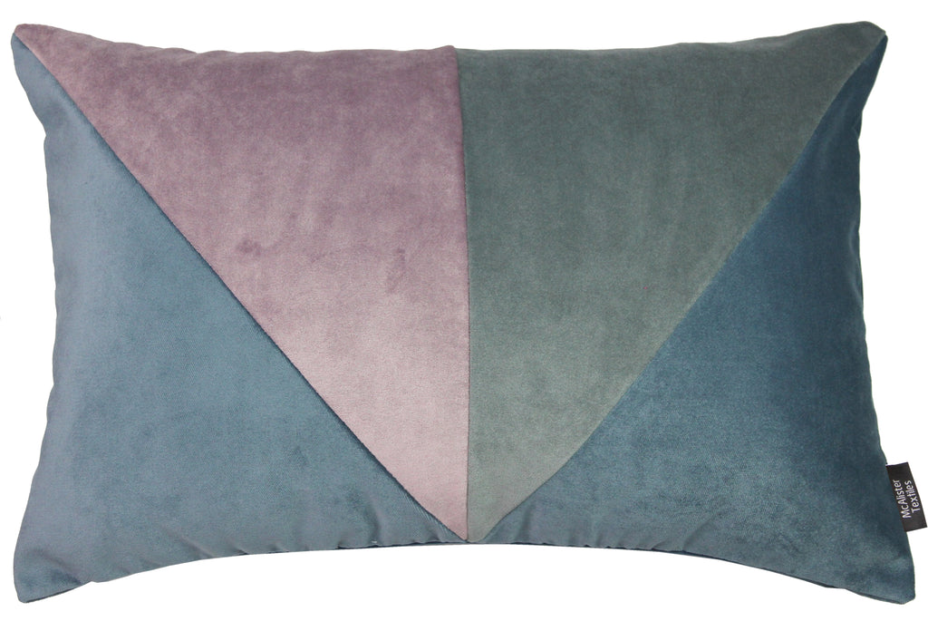 McAlister Textiles 3 Colour Patchwork Velvet Blue, Heather + Grey Pillow Pillow