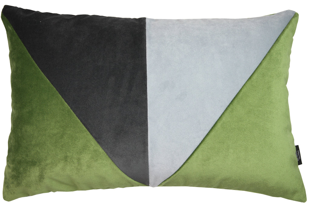 McAlister Textiles 3 Colour Patchwork Velvet Green, Charcoal + Grey Pillow