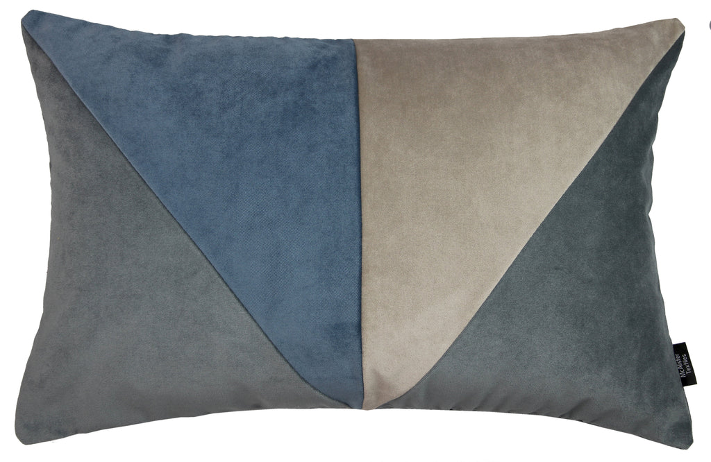 McAlister Textiles 3 Colour Patchwork Grey, Petrol Blue + Beige Pillow Cover Only 50cm x 30cm 
