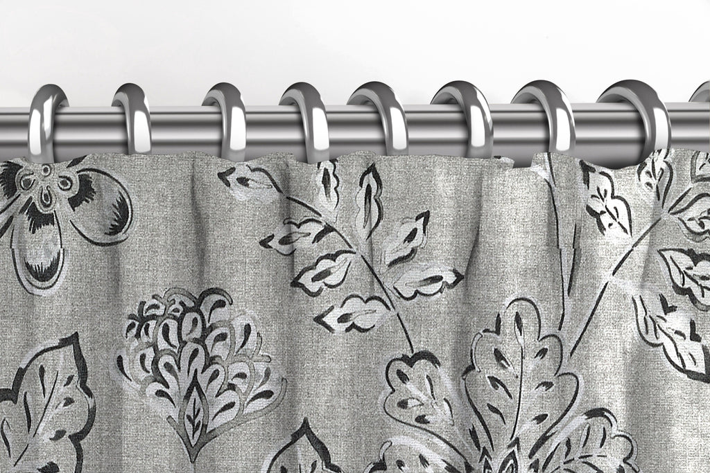McAlister Textiles Eden Charcoal Grey Printed Curtains Tailored Curtains 