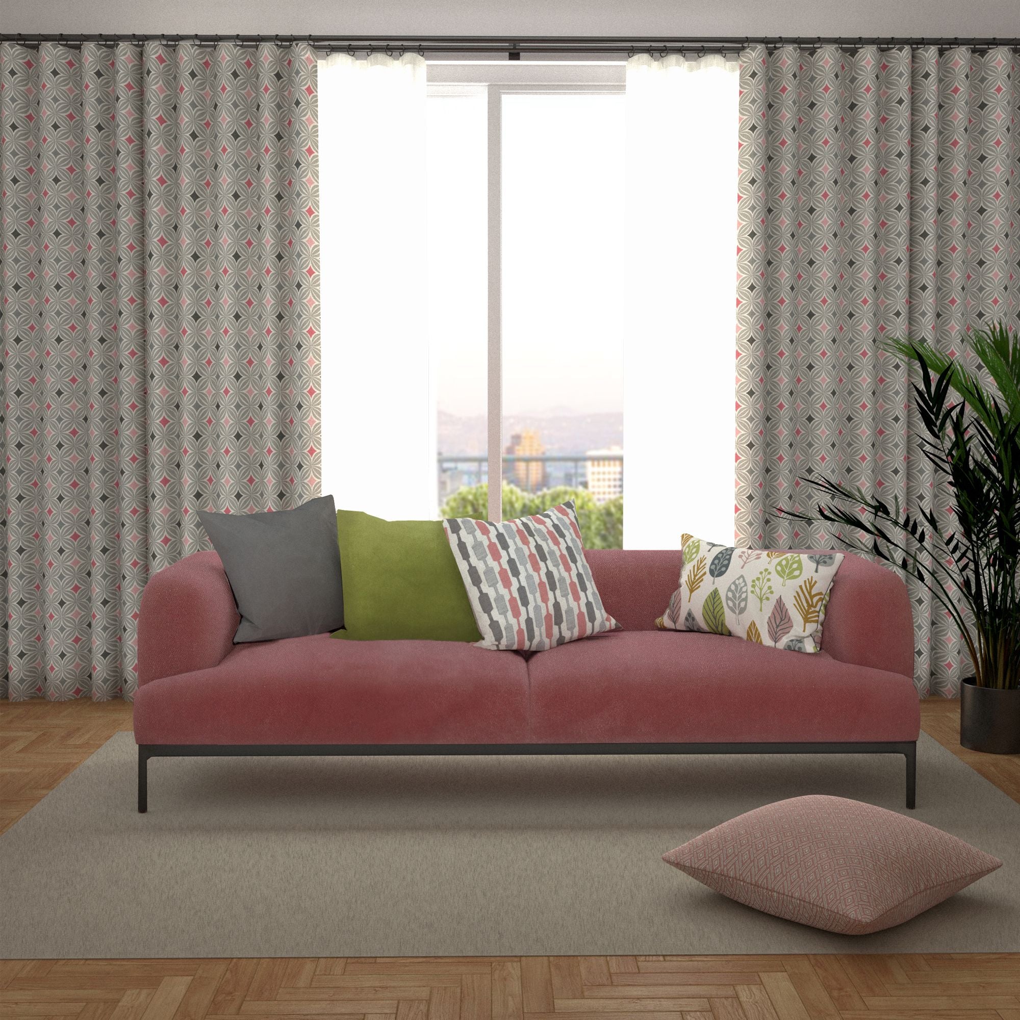 Laila Blush Pink and Grey FR Curtains