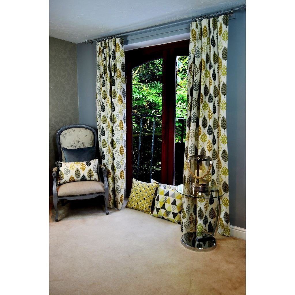 McAlister Textiles Magda Cotton Print Ochre Yellow Curtains Tailored Curtains 116cm(w) x 182cm(d) (46" x 72") 