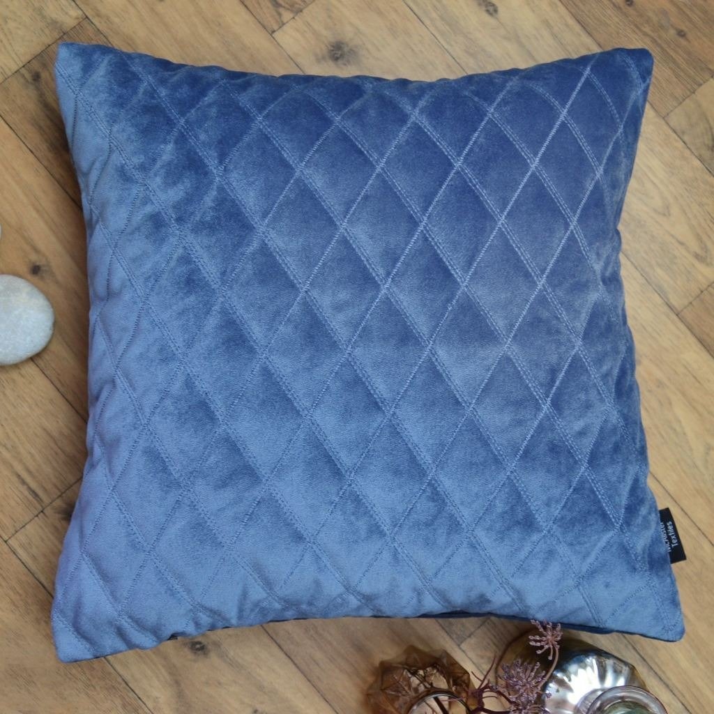 McAlister Textiles Diamond Quilted Dark Blue Velvet Cushion Cushions and Covers 