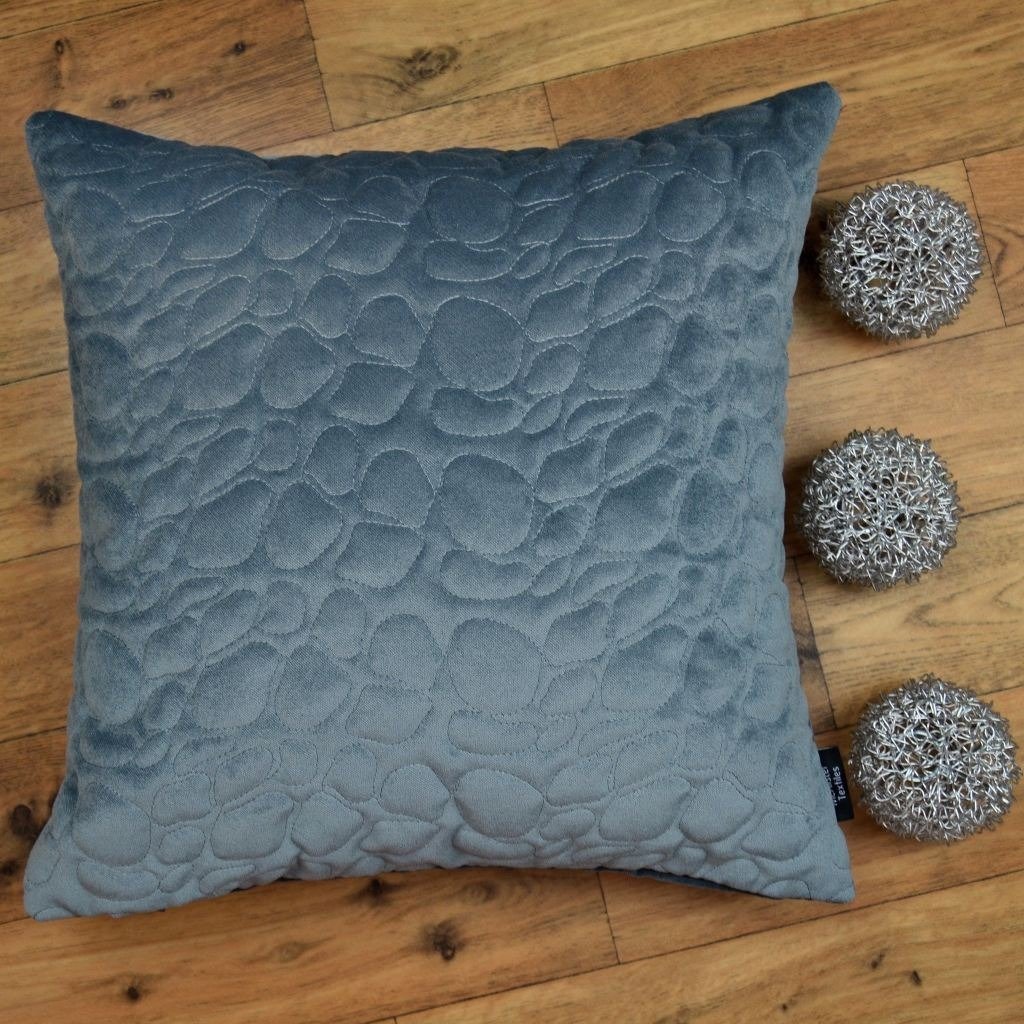 McAlister Textiles Pebble Quilted Silver Grey Velvet Cushion Cushions and Covers 