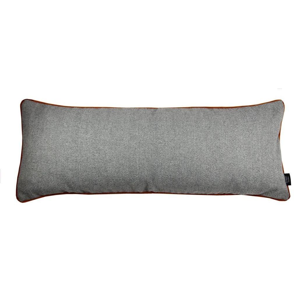 McAlister Textiles Deluxe Herringbone Grey + Orange Bed Pillow Large Boudoir Cushions 