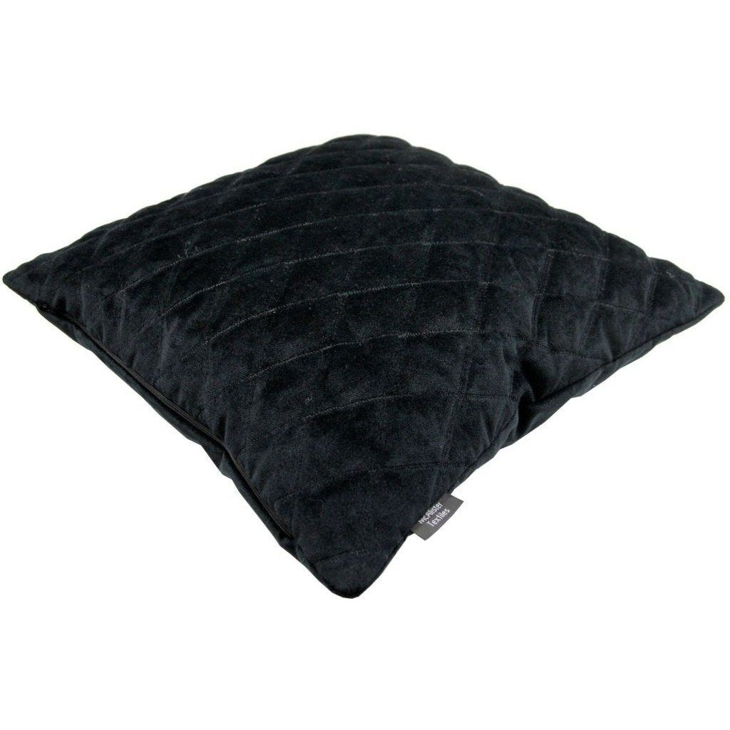 McAlister Textiles Diamond Quilted Black Velvet Cushion Cushions and Covers 